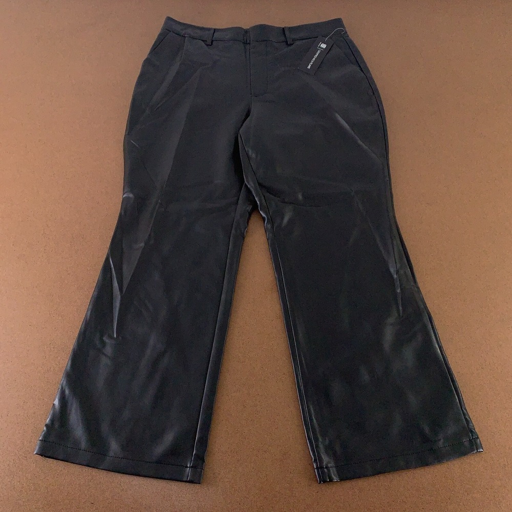 Bagatelle Women's Size Large Black Fauze Leather High Rise Bootcut Pants NWT
